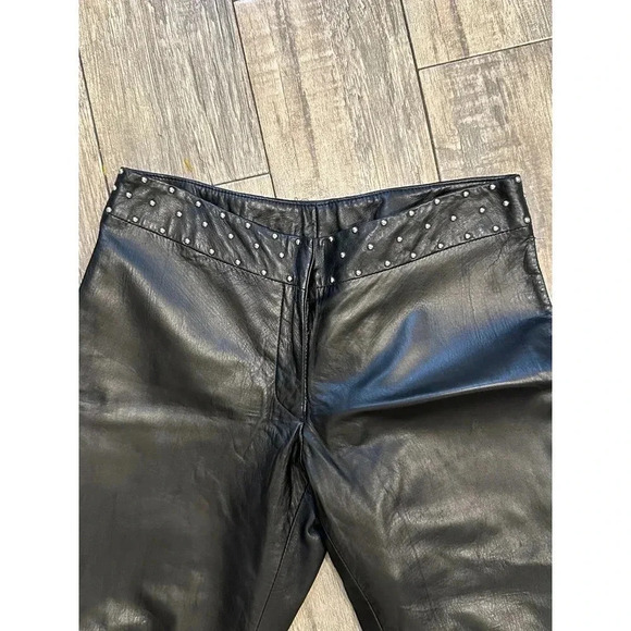 Privilege Paris Women's Black 100% Leather Straight Leg Ankle Pant Size 8 - Picture 3 of 8